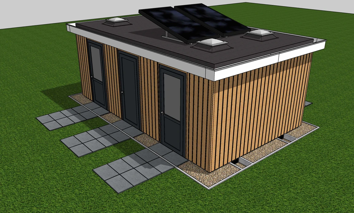 3D-buitenaanzicht van Sani-unit Delta