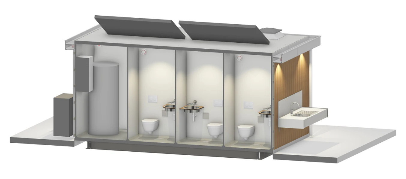 Opengewerkt interieur met wc-ruimtes van Sani-unit Dijk