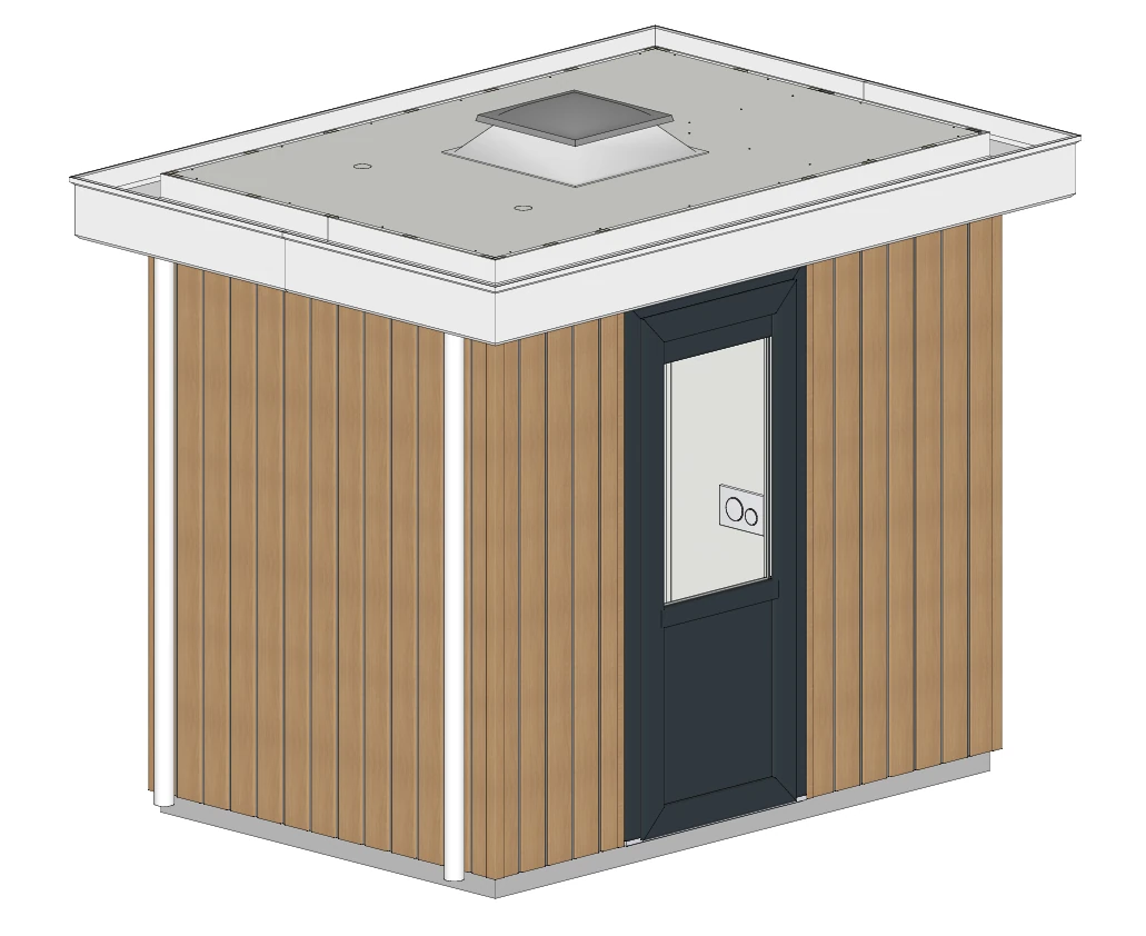 Buitenzijde vanuit de andere hoek van Sani-unit Duin