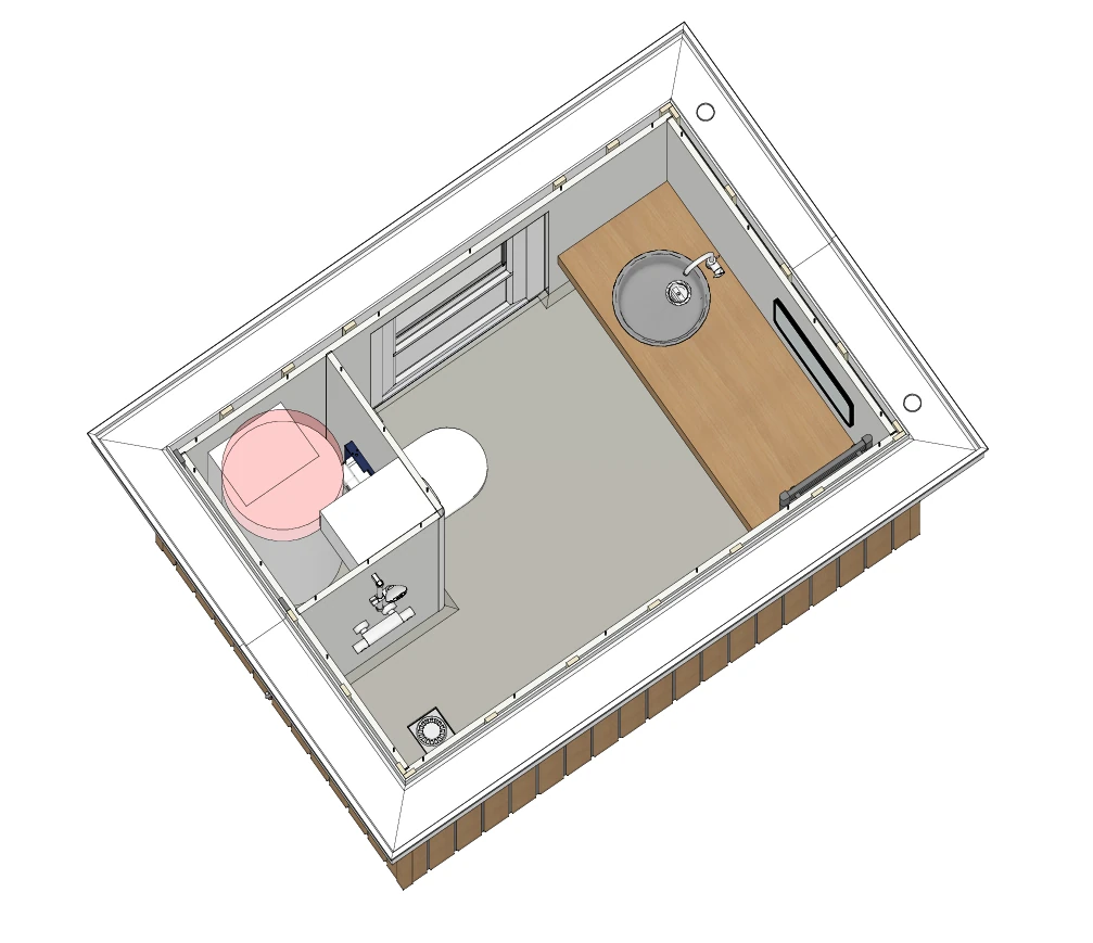 Interieur vanuit de eerste zijde van Sani-unit Duin