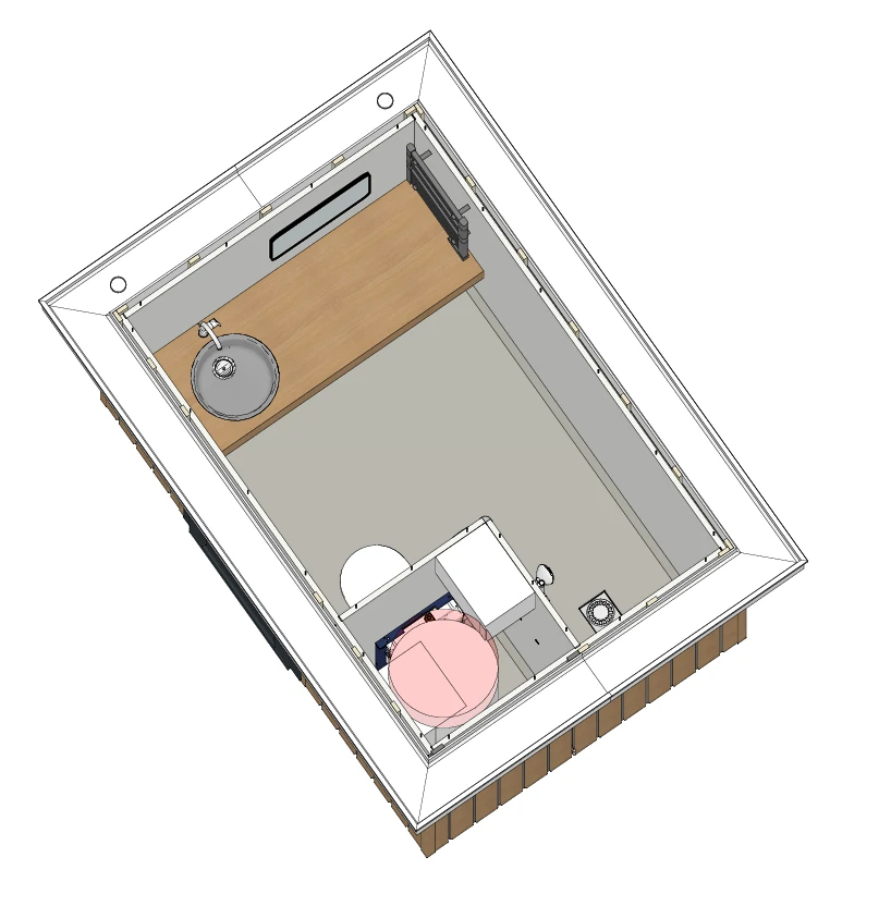 Interieur vanuit de andere zijde van Sani-unit Duin